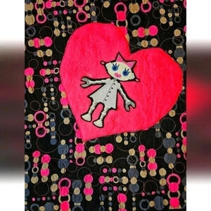 Pink Black Heart Blanket Throw Quilt Handmade Cotton Flannel Heart Patch Fembot